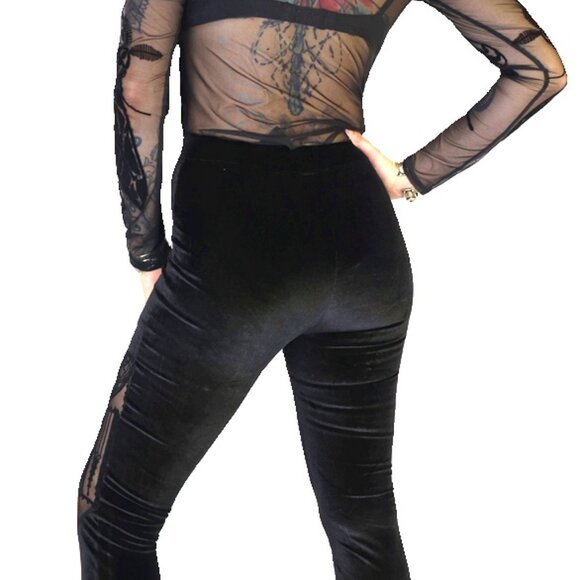 Restyle High Quality Black Velvet Cathedral Gothic Leggings - Picture 3 of 3